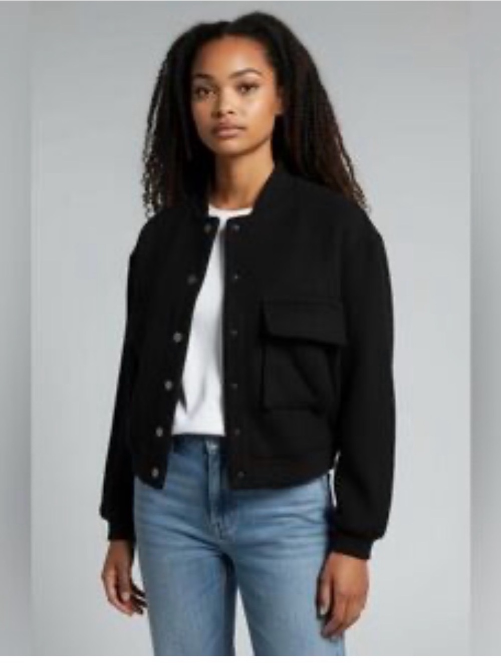 Madden NYC Black Cropped Snap-Front Women's Jacket